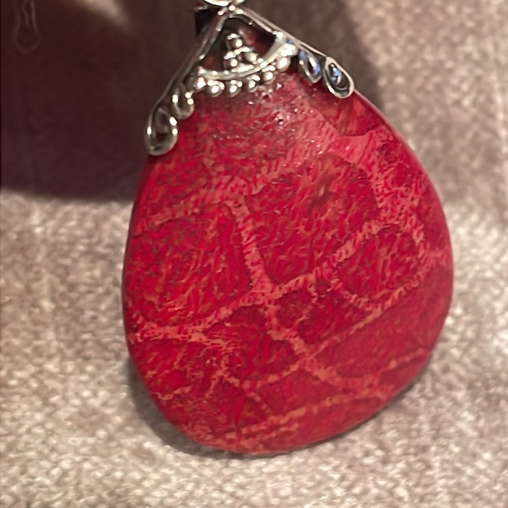 Red Sponge Coral Pendant Sterling Silver 925 Nwts